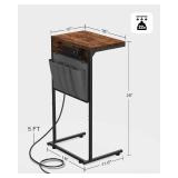 Evermagin C Shaped End Table with Charging Station Set of 2, Small Side Table with Storage Bag for Couch and Recliner, Slide Under Sofa Tray for Living Room, Bedroom, Rustic Brown - Retail: $50