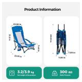 SUNNYFEEL Folding Beach Chair, High Back Beach Chairs for Adults, Lightweight Portable Camp Chair 300lbs Heavy Duty with Carry Bag, Mesh Back, Cup Holder for Outdoor Travel Picnic Concert, Blue - Reta