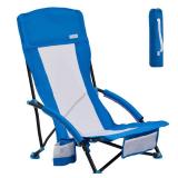 SUNNYFEEL Folding Beach Chair, High Back Beach Chairs for Adults, Lightweight Portable Camp Chair 300lbs Heavy Duty with Carry Bag, Mesh Back, Cup Holder for Outdoor Travel Picnic Concert, Blue - Reta