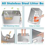 40L XXL Stainless Steel Litter Box with High Sides,No Sharp Edges for Big Cats Maine Coon,One-Piece Deep Stainless Steel Litter Boxes with Tall Sides,Anti-Leakage,Non-Sticky,Easy Clean(Front Entry) - 