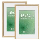 VCK 16x24 Poster Frame 2 Pack - Natural Oak, High-End Wood Picture Frames with Polished Plexiglass, Display 12x18 Photo with Mat or 16x24 without Mat, Art Gallery-Quality, Wall Hanging, Natural Oak - 