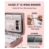 Upgraded 3 Rings Zipper Binder Organizer 3 Inch Zippered Binders with Strap Large Zip Up Portfolio Folder Bag with 9 Pockets Laptop Compartment for Office Travel, Pink - Retail: $46