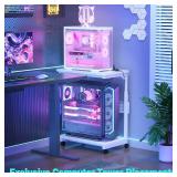 Besiost Computer Tower Stand with Power Strips, 4 Levels Manual Height Adjustable PC Tower Stand for Under Desk, Mobile Rolling CPU Holder, Computer Cart with Wheels, 24\", Carbon Fiber White - Retail