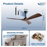 Depuley Ceiling Fan Without Light: 52 Inch 3 Blade Outdoor Fans for Patios - Walnut Ceiling Fan No Light Indoor Remote Control Ultra Quiet DC Motor Reversible 6 Speed Timer - Retail: $100
