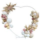 Heart-Shaped White Wedding Arch with Stand,6.6 * 6.6ft Wedding Arch with Base Includes 2 Water Bags,Metal Ceremony Backdrop Stand for Outdoor/Indoor Weddings,Birthday,Decoration - Retail: $43