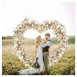 Heart-Shaped White Wedding Arch with Stand,6.6 * 6.6ft Wedding Arch with Base Includes 2 Water Bags,Metal Ceremony Backdrop Stand for Outdoor/Indoor Weddings,Birthday,Decoration - Retail: $43