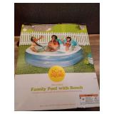 Family Pool with Bench 140 Gallon Oval Kiddie Pool - Sun Squad: PVC Liner, Ages 6+