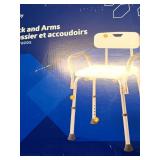 Medline Shower Bath Chair with Back and Padded Armrests  Height Adjustable  Supports up to 350 lbs.  White - Retail: $109