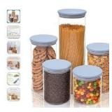 5-Piece Glass Food Storage Cannisters with Colorful Airtight Wood Bamboo Lids; Storage for Beans, Candy, Cereal, Coffee, Cookies, Flour, Nuts, Oats, Pasta, Rice, Spices, Sugar (Baby Blue) - Retail: $5