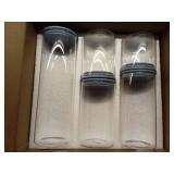 5-Piece Glass Food Storage Cannisters with Colorful Airtight Wood Bamboo Lids; Storage for Beans, Candy, Cereal, Coffee, Cookies, Flour, Nuts, Oats, Pasta, Rice, Spices, Sugar (Baby Blue) - Retail: $5