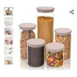 5-Piece Glass Storage Containers With Lids | Food Grade Safe Airtight Snack Containers, Pantry Organizers and Kitchen Storage with Colorful Bamboo Lids for Pasta, Oats, Coffee & Sugar - Retail: $50