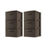 Sterilite 3 Drawer Weave Tower, Plastic Decor Drawers with Pull Handles, Brown, 2 Count