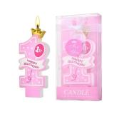 24Pcs 1st Birthday Candle First Year Pink Girl Happy Birthday Cake Number Candle with Gift Box, 3D One Numeral Candle with Crown, for Cake Topper Anniversary Party Favors Decoration Kids Adults (Pink)