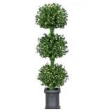 Fraser Hill Farm 4-Ft. Boxwood 3-Ball Topiary with Black Pot and Warm White LED Lights - 4 foot (Damage-See pic#5) - Retail: $106