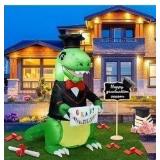 5ft Long Graduation Season Inflatable Outdoor Decorations, Dr. Dinosaur Inflatable Yard Decorations LED Light Decoration for Holiday Party Garden Lawn