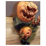 Haunted Hill Farm Life-Size 7-Ft Poseable Scary Talking Pumpkin Man with Touch Activated Lights and Sound, Battery-Operated Indoor or Covered Outdoor Halloween Decoration - Retail: $67