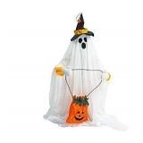 Haunted Hill Farm Friendly Ghost Halloween Animatronic with Touch Activated Lights and Music, Battery Operated Indoor or Covered Outdoor Halloween Decorations, Cute and Modern Halloween Props for Home