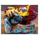 Haunted Hill Farm Life-Size Scary Talking Clown Animatronic with Touch Activated Lights and Sounds, Battery Operated Indoor or Covered Outdoor Decoration, Creepy Halloween Prop - Retail: $70