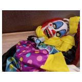 Haunted Hill Farm Life-Size Scary Talking Clown Animatronic with Touch Activated Lights and Sounds, Battery Operated Indoor or Covered Outdoor Decoration, Creepy Halloween Prop - Retail: $70