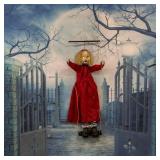 Haunted Hill Farm 4 ft. Animatronic Swinging Demon Girl with Lights and Sound, Indoor or Covered Outdoor Halloween Decoration