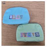 Tech Pouch - heyday Pastel Lime and Blue Word Embroidery: Electronics Accessory Case Set