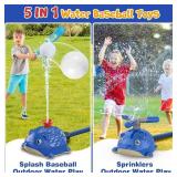 Water Sprinkler Baseball Toy, 5 in 1 Water Sprinkler for Kids Outdoor Play with 2 Sprinkler Heads, Hedgehog Baseball Sprinkler Toy, Summer Backyard Lawn Pool Party Fun
