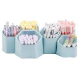 Yesesion Large Pencil Holder for Office, Adhesive Wall-Mounted Pen Cup Set with 6 Compartments, Detachable Marker Organizer for School Supplies, Stationery, Aesthetic Desk Accessories Caddy (Blue)