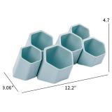 Yesesion Large Pencil Holder for Office, Adhesive Wall-Mounted Pen Cup Set with 6 Compartments, Detachable Marker Organizer for School Supplies, Stationery, Aesthetic Desk Accessories Caddy (Blue)