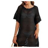 Women Swimsuit Coverup Crochet Bathing Suit Beach Cover Ups Summer Knit Bikini Beachwear Pullover 2025 Swimwear Dress Size Small