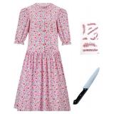 Womens Barbara Dress Costume Pink Floral Print Dress Halloween Cosplay Outfit Suit (2X-Large)