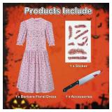 Womens Barbara Dress Costume Pink Floral Print Dress Halloween Cosplay Outfit Suit (2X-Large)