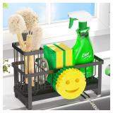 Sponge Holder for Kitchen Sink,Sink Caddy with Removable Dish Brush Holder,Self-Draining Kitchen Countertop Organizers and Storage Essentials,Soap Dispenser Organize and Home Decor-Black