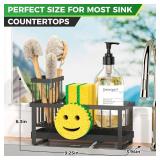 Sponge Holder for Kitchen Sink,Sink Caddy with Removable Dish Brush Holder,Self-Draining Kitchen Countertop Organizers and Storage Essentials,Soap Dispenser Organize and Home Decor-Black