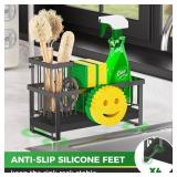 Sponge Holder for Kitchen Sink,Sink Caddy with Removable Dish Brush Holder,Self-Draining Kitchen Countertop Organizers and Storage Essentials,Soap Dispenser Organize and Home Decor-Black