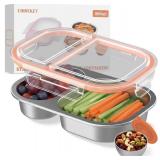 Snackle Box Container,Dishwasher,Reusable Snack Containers With Lids,2 Compartment Stainless Steel Snack Containers,Fruits, Snacks,Nuts,Salad,travel,800ML,White&Orange,1 Pack