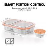 Snackle Box Container,Dishwasher,Reusable Snack Containers With Lids,2 Compartment Stainless Steel Snack Containers,Fruits, Snacks,Nuts,Salad,travel,800ML,White&Orange,1 Pack