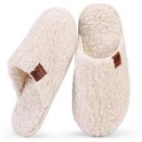 Women s Fuzzy Scuff Slippers, Comfy Supportive Foam Slip-On House Shoes for Indoor Bedroom. Size 7/8