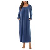 Marvmys Women Long Sleeve Nightgowns Cotton House Dress with Pocket XL