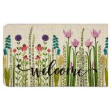 Welcome Doormat Tulip Linen Flowers Carpet Rubber Non-Slip Reusable Entrance Indoor Outdoor Mats 30 x17  Spring Summer Door Mat