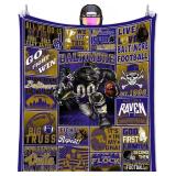 Baltimore ravens 50" X 60", City Football Lovers Fan Gifts Gear Merch Sports Fan Throw Blankets for Sofa Bed Bedroom Living Room Royal Purple Metallic Gold