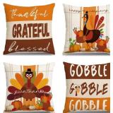 MEHOFOND Thanksgiving Pillow Covers 18x18 Set of 4, Fall Throw Pillow Covers Turkey Pumpkin Orange Farmhouse Home Decor Pillowcase Give Thanks Cushion Case for Sofa Couch