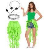 Cozypower 3 Pcs Singer Movie Star Costumes Accessories Belly Dance Tutu Skirt Black Tattoo Choker Necklace Black Microphone Headset for Halloween Singer Movie Star Cosplay