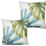 Monstera Palm Leaf Pillow Covers 16x16 Set of 2 Green Teal Tropical Throw Pillow Covers Botanical Plant Summer Pillow Case Double Sided Printing Cushion Case for Bedroom Couch Sofa
