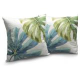 Monstera Palm Leaf Pillow Covers 16x16 Set of 2 Green Teal Tropical Throw Pillow Covers Botanical Plant Summer Pillow Case Double Sided Printing Cushion Case for Bedroom Couch Sofa