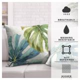 Monstera Palm Leaf Pillow Covers 16x16 Set of 2 Green Teal Tropical Throw Pillow Covers Botanical Plant Summer Pillow Case Double Sided Printing Cushion Case for Bedroom Couch Sofa