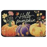 SHIYUE Fall Pumpkin Funny Decorative Doormat, Thanksgiving Seasonal Fall Low-Profile Switch Rug Door Mat Floor Mat for Indoor Outdoor 17x29 Inch Black