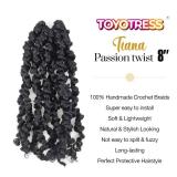 TOYOTRESS Tiana Passion Twist Hair - 8 inch 8 Pcs Pre-twisted Crochet Braids Natural Black, Synthetic Braiding Hair Extensions (8 Inch, 1B)