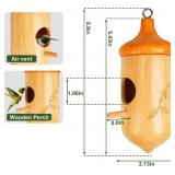 Hummingbird House, Wooden Hummingbird Houses for Outside - Handcrafted Natural Wood Birdhouse with Complete Hanging Kit (Bow & String) - Premium Gardening Gifts Decoration (Style-3, 1 Pack)