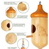 Hummingbird House, Wooden Hummingbird Houses for Outside - Handcrafted Natural Wood Birdhouse with Complete Hanging Kit (Bow & String) - Premium Gardening Gifts Decoration (Style-3, 1 Pack)