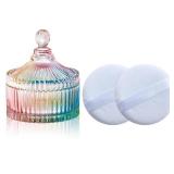 Body Powder Puff and Container, Glass Box for Dust Puff, Powder applicator with Case for Dusting powder (colorful)
